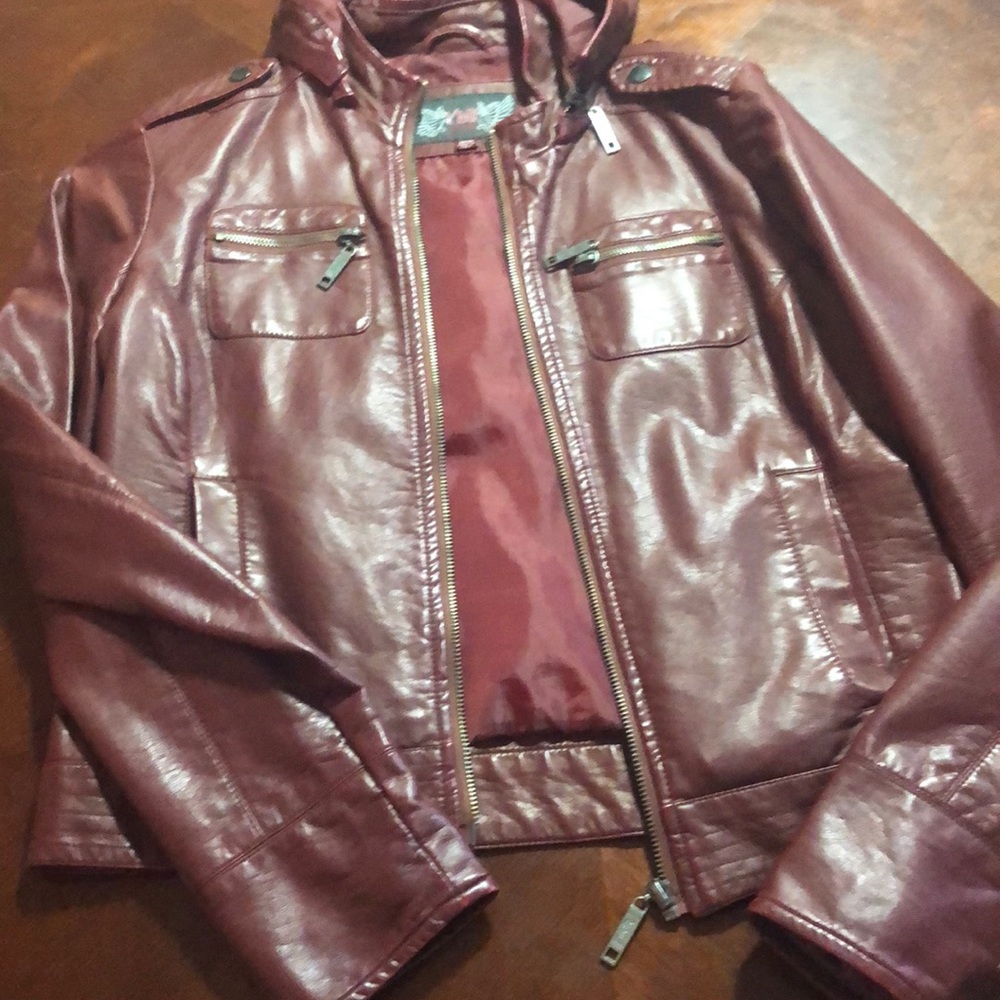 Red jacket with detachable hood medium